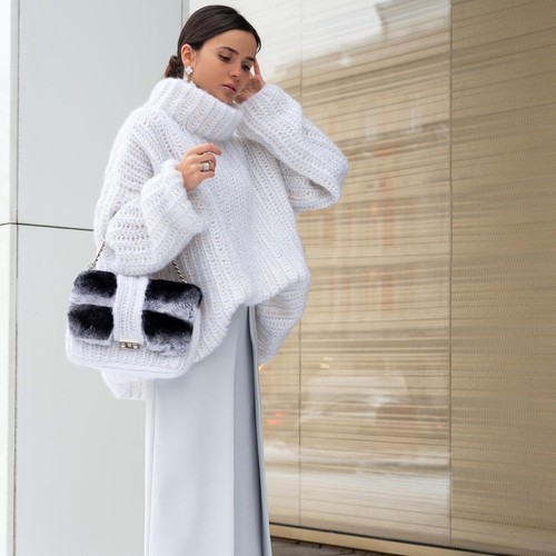 Women Chunky Knitted High Polo Roll Neck Jumper Ladies Baggy Oversized Top Dress - Picture 8 of 21