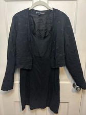 Vintage Betsey Johnson Mini Dress & Cardigan Set Large Black Flowers USA Made