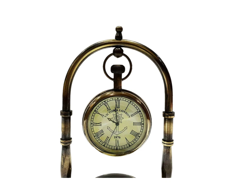 Reloj de Escritorio Vintage Look Náutico Marítimo Acabado Antiguo Latón Con Brújula Foto 3 de 3
