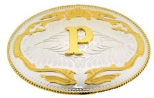 Initial P Letter p Belt Buckle New Men Women Western Really Cowboy Gold Metal