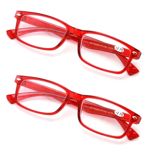 2 Pairs Blue Red Frame Rectangular Reading Glasses - Lightweight Simple Readers - Picture 4 of 22