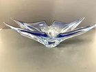 Vintage Arte Murano Icet Glass Centerpiece Blue/Clear Art Glass w sticker