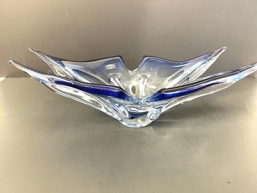 Vintage Arte Murano Icet Glass Centerpiece Blue/Clear Art Glass w sticker