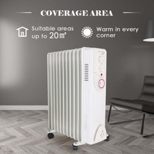 Image of White Oil Filled Radiator 11 Fin 2500W Portable Electric Heater with 24H Timer