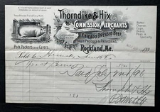 Vtg 1896 Billhead Rockland Maine Thorndike & Hix Merchants Beef Pork vignette
