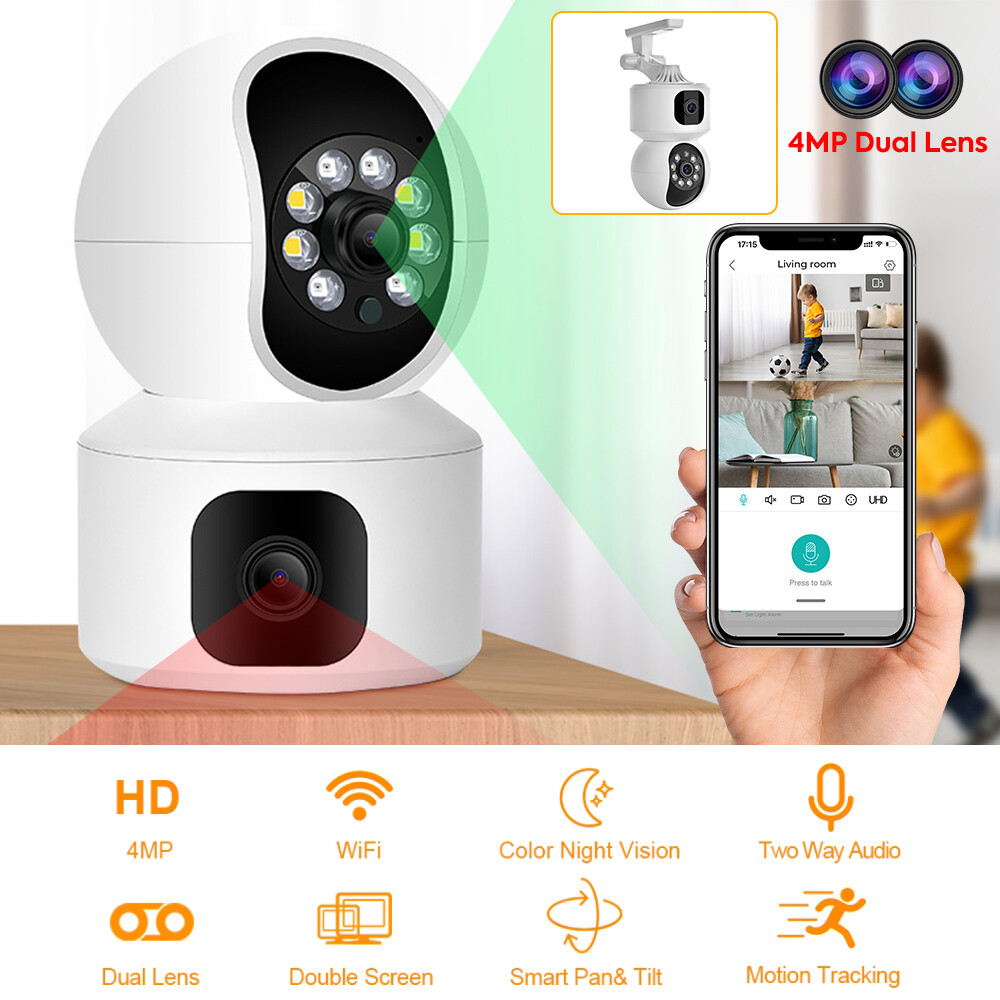 4MP Dual Lens Camara De Seguridad WiFi 1080P HD Inalambrica Con Audio y Video