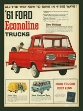 Vintage Ford 1961 Econoline Pickup Ad Reproduction Metal Sign Free Shipping