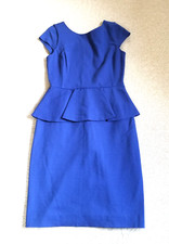 NWT $140 Womens Dress-BANANA REPUBLIC-blue peplum rayon stretch knit cap slv-4