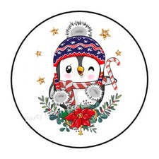 30 CHRISTMAS PENGUIN ENVELOPE SEALS LABELS STICKERS PARTY FAVORS 1.5" ROUND