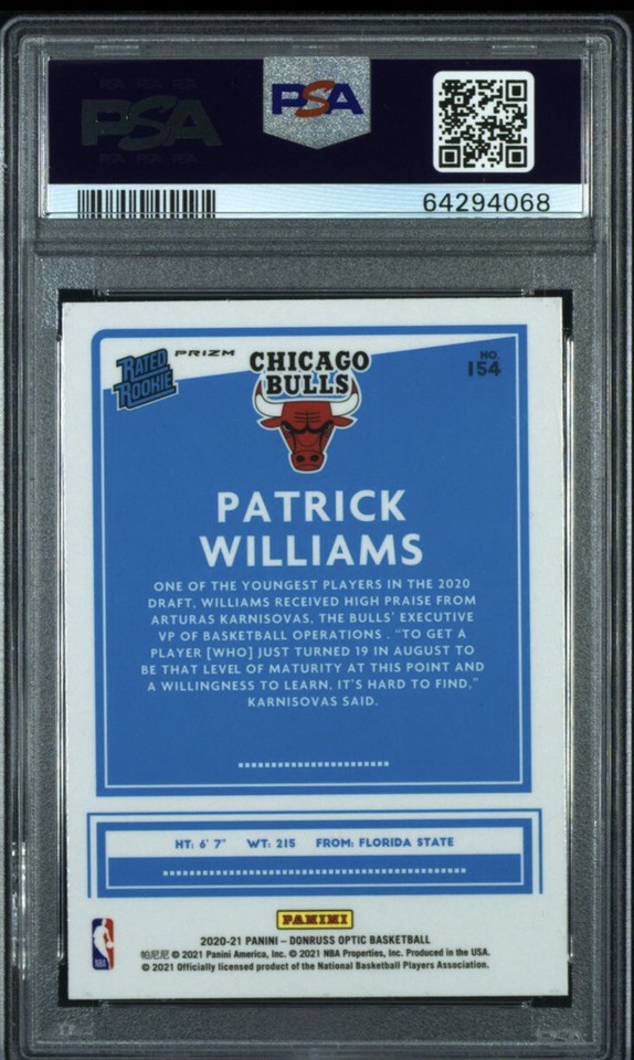 patrick-williams-2020-21-donruss-optic-rc-154-blue-velocity-prizm-psa