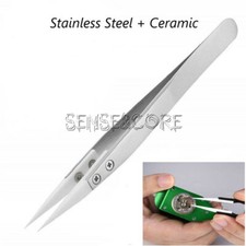 Stainless Steel Ceramic Tweezers Heat Resistant Non-Conductive Ceramic Tip-