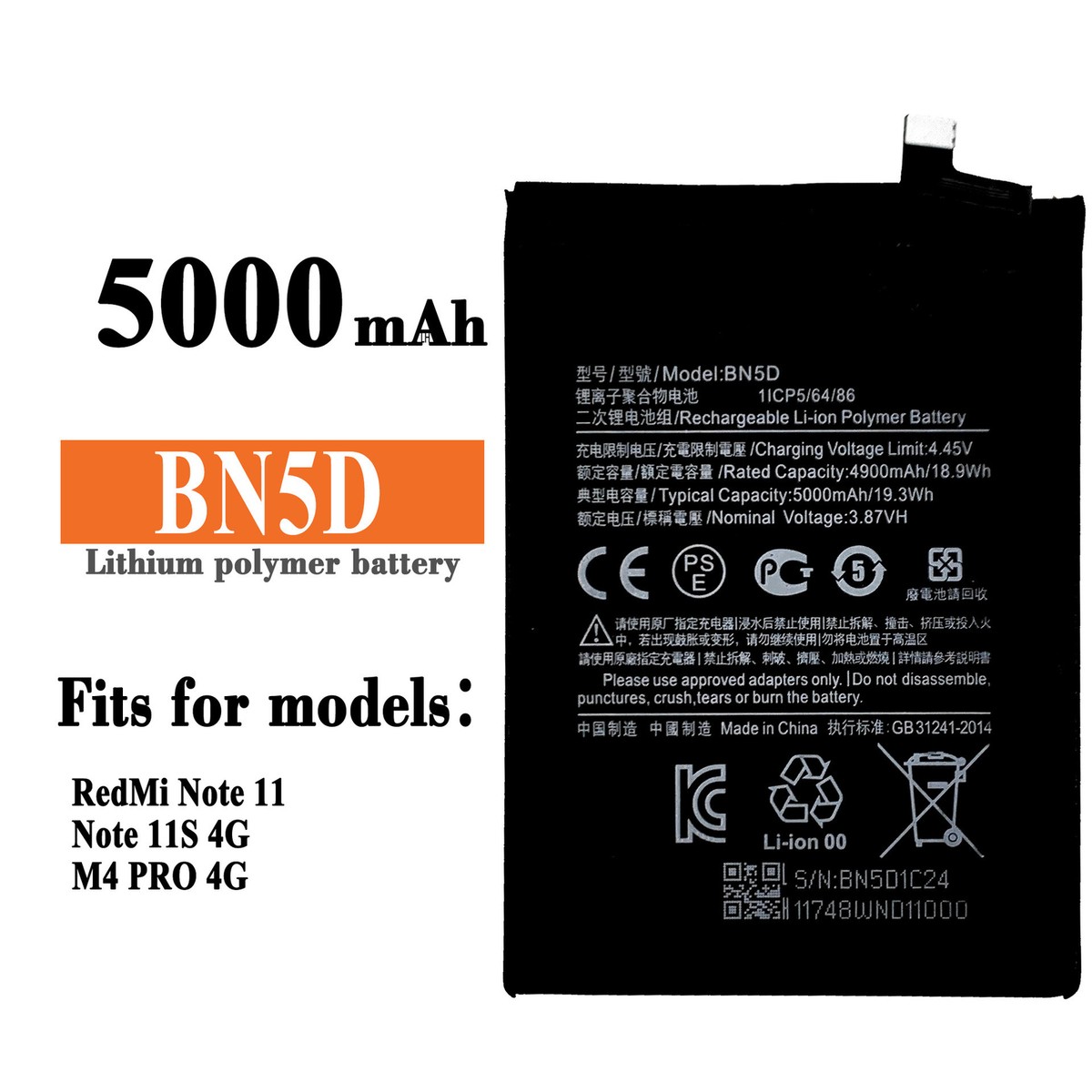 New Replacement 5000mAh Phone Battery BN5D For Xiaomi RedMi Note