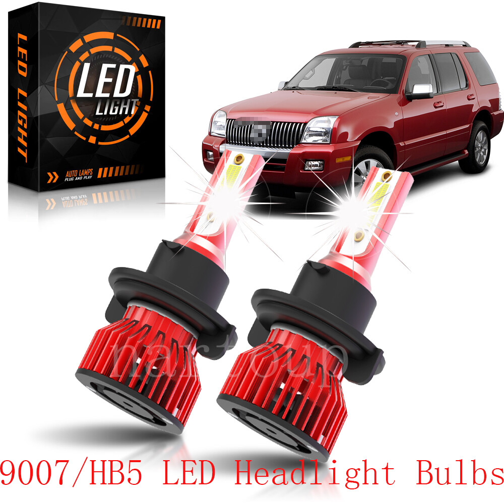 9007 HB5 LED Headlight Bulbs Kit White High Beam for Mercury Mountaineer 1997-2006