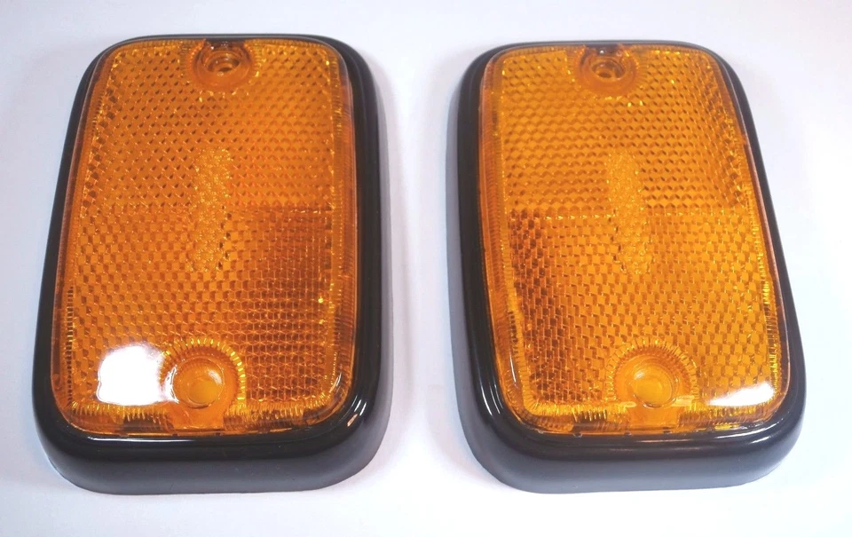 JUEGO DE LENTES MARCADORES LATERALES DELANTEROS IZQUIERDO DERECHO ÁMBAR NEGRO MOLDURA VOLKSWAGEN T2 BUS 1976-79 Foto 4 de 4