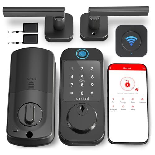 WiFi Fingerprint Smart Keyless Door Lock with Black Handle Set