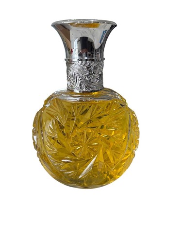 BIG Antique Crystal Perfume Bottle With Ornate Silver-Plated Lid 10" tall - Picture 8 of 10