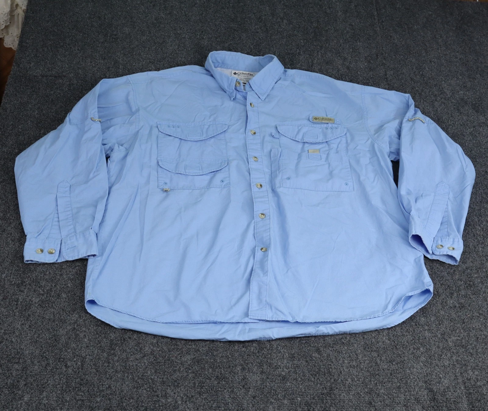 Columbia PFG Performance Gear Fishing Shirt Men's Large Blue Long Sleeve Vented