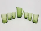 Vintage Pitcher Drinkware Glasses Anchor Hocking Soreno Avocado Olive Green 7pcs