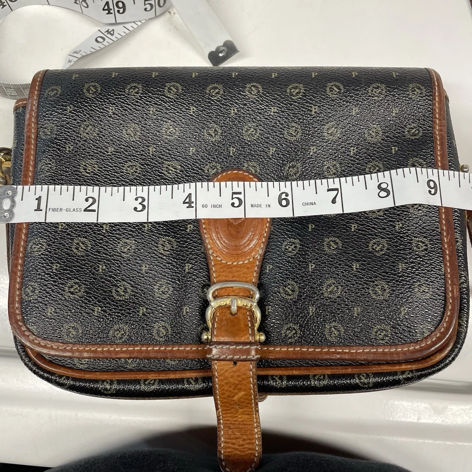 Bolso Bandolera Pollini Vintage Años 90 Bolso de Hombro Bolso de Mano Negro Marrón 9x7x2 Logo Foto 4 de 4