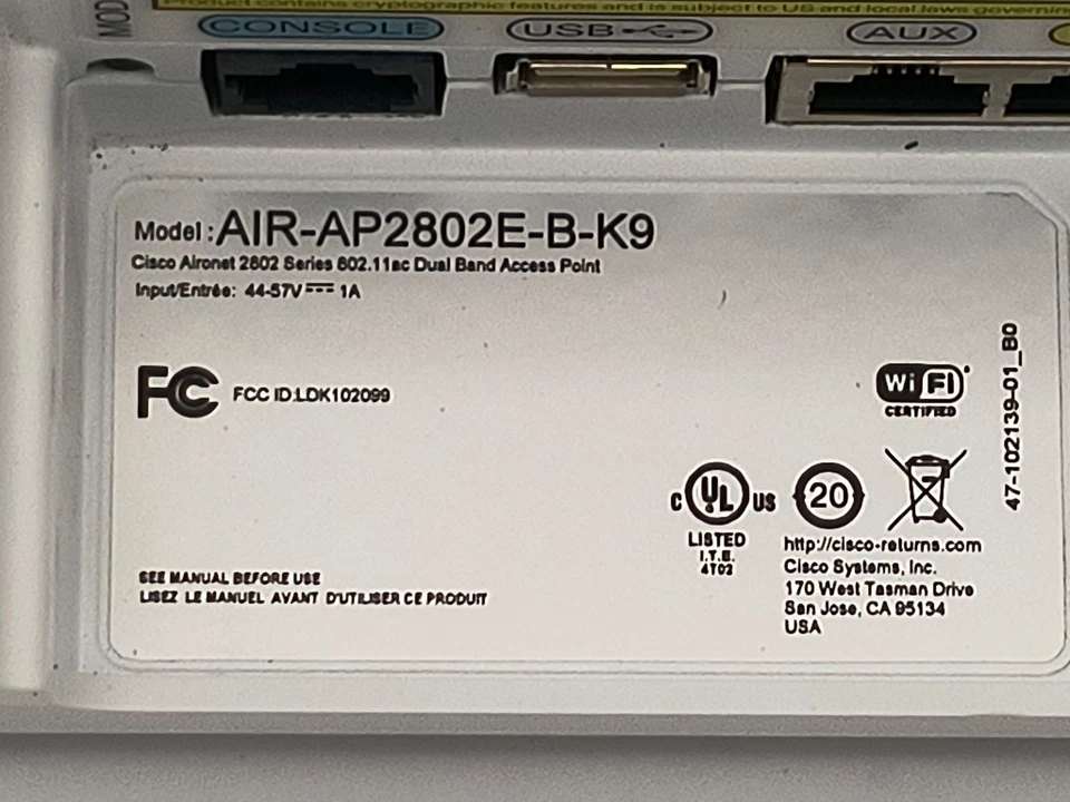 CISCO AERONET AIR-AP2802E-B-K9 802.11ac DUAL BAND ACCESS POINT W ADAPTER CORD - Image 2 of 4