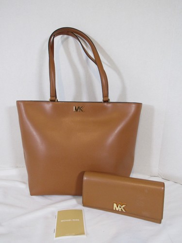 Michael Kors Mott Medium Leather Tote Acorn Gold Tone Hardware Matching Wallet