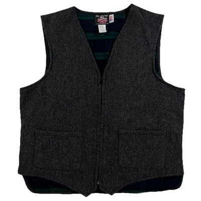 Johnson Woolen Mills Gray Herringbone Flannel Lined Vest Men s Sz L MADE IN USA