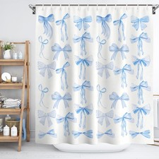 Blue Bows Shower Curtain Cute Bow Aesthetic Bow Decor Preppy Trendy Shower Cu...
