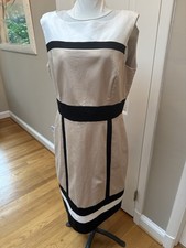 Tahari Beige and Black Colorblock knee length Dress Size 12