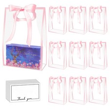 15Pack Clear Plastic Gift Bags with Handle,Reusable PP Gift Wrap Tote Bags wi...
