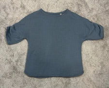 Waffle Knit Top Max Studio Flint Blue Woman's Sz Small Casual Everyday Wear