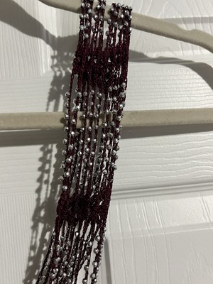 Handmade Burgundy Beaded Scarf Necklace