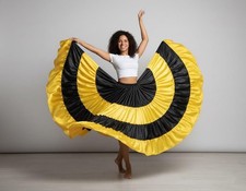 Satin Belly Dance Skirt Two Tone 25 Yard Ruffle Gypsy Flamenco Costume for Women