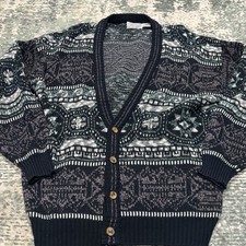 Vintage 80s 90s Method Geometric Cardigan Sweater Men's M/L Grandpacore