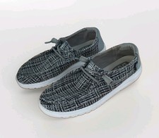 Hey Dude Wendy Crosshatch Gray Woven Slip On Loafers Shoes Women's Size 9