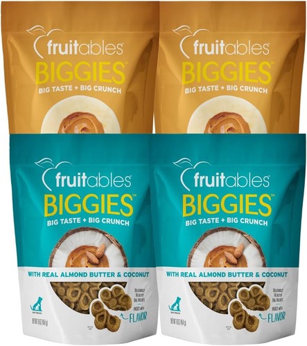 Fruitables Biggies 16 oz Dog Treats Variety Pack, 2xPB & Banana + 2xAB & Coconut