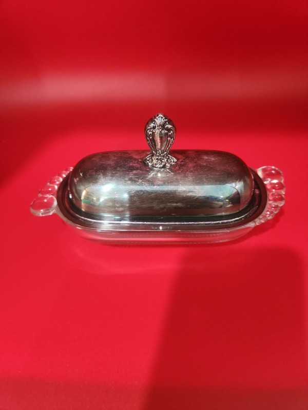 Vintage Silver Plated and Glass Butter Dish by 1847 Rogers Bros.
