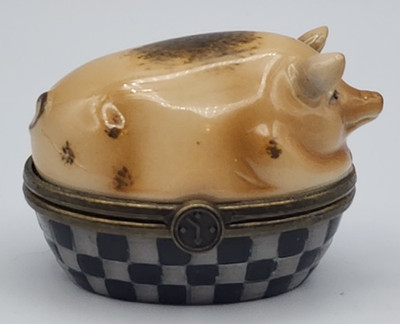 Dept 56 Jam Bon Trinket Box Tan Brown Pink Pig HAM I AM