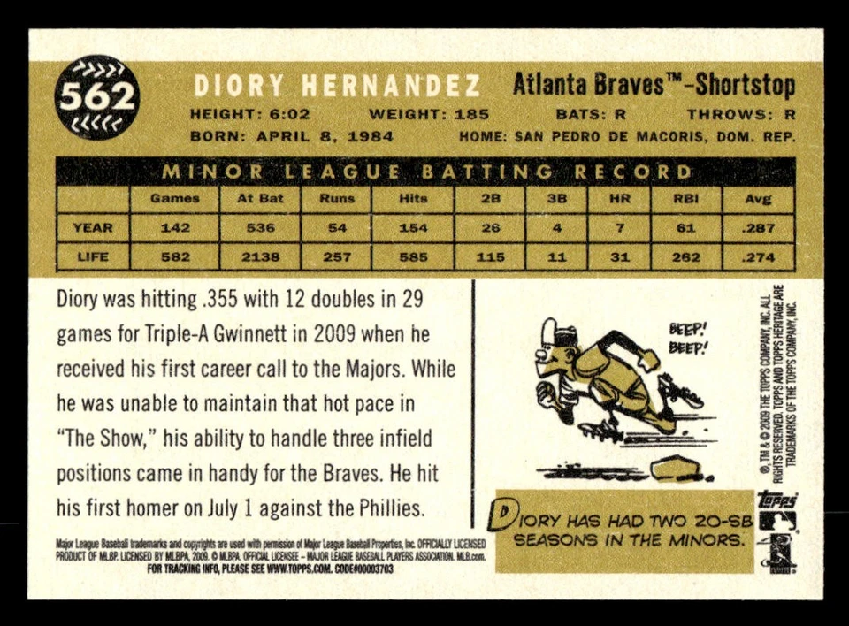 2009 Topps Heritage #562 Diory Hernandez Rookie Card Atlanta Braves - Image 2 of 2