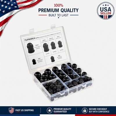 50 Pcs  Waterproof Cable Glands with Gaskets - 3-16mm Adjustable Sizes