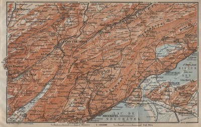 NORDWESTJURA. Neuchâtel La Chaux de Fonds Neuveville. Topo-Karte 1920 alt