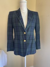Vintage Ralph Lauren 100 Linen Plaid Blazer 6P Gold Button Academia Preppy USA