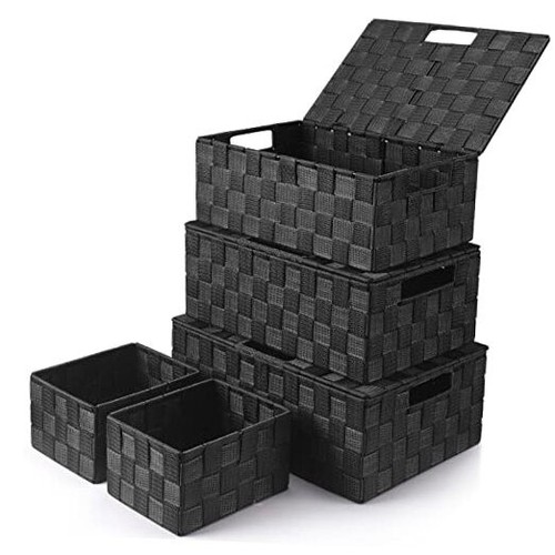 Storage Bins with Lids, Woven Storage Box Organizer Containers Decorative