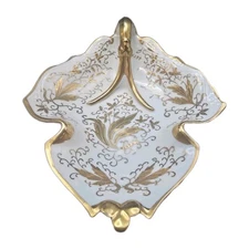 Vintage Ardalt Lenwile 22k Gold Hand Painted Leaf Trinket Dish 