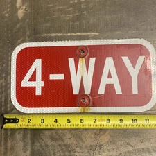 Retired 4-WAY Sign 12” X 6” Original Metal Road Street Traffic Mancave Room