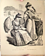 Stampa anno 1888 moda figurino abito pelle seta ricamo abito crespo 28x22-1675
