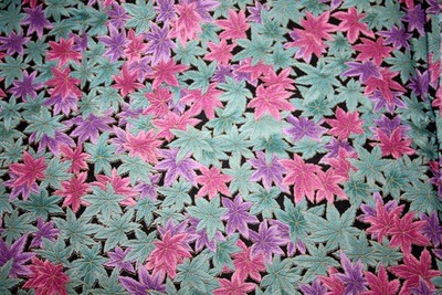 PURPLE, RED AND GREEN FLOWERS-WOOD BLOCKS FROM HOFFMAN- 100% COTTON FABRIC
