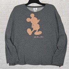 Disney Parks Oversized Sequin Mickey Crewneck Sweatshirt Grey Size XL Rose Gold