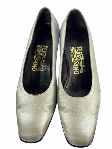 Salvatore Ferragamo Women's Silver Metallic Heel Pumps Size 8