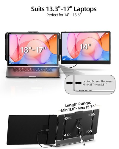 Laptop Screen Extender, 14" FHD 1080P IPS Dual Laptop Monitor Extender, Plug ... - Picture 6 of 8