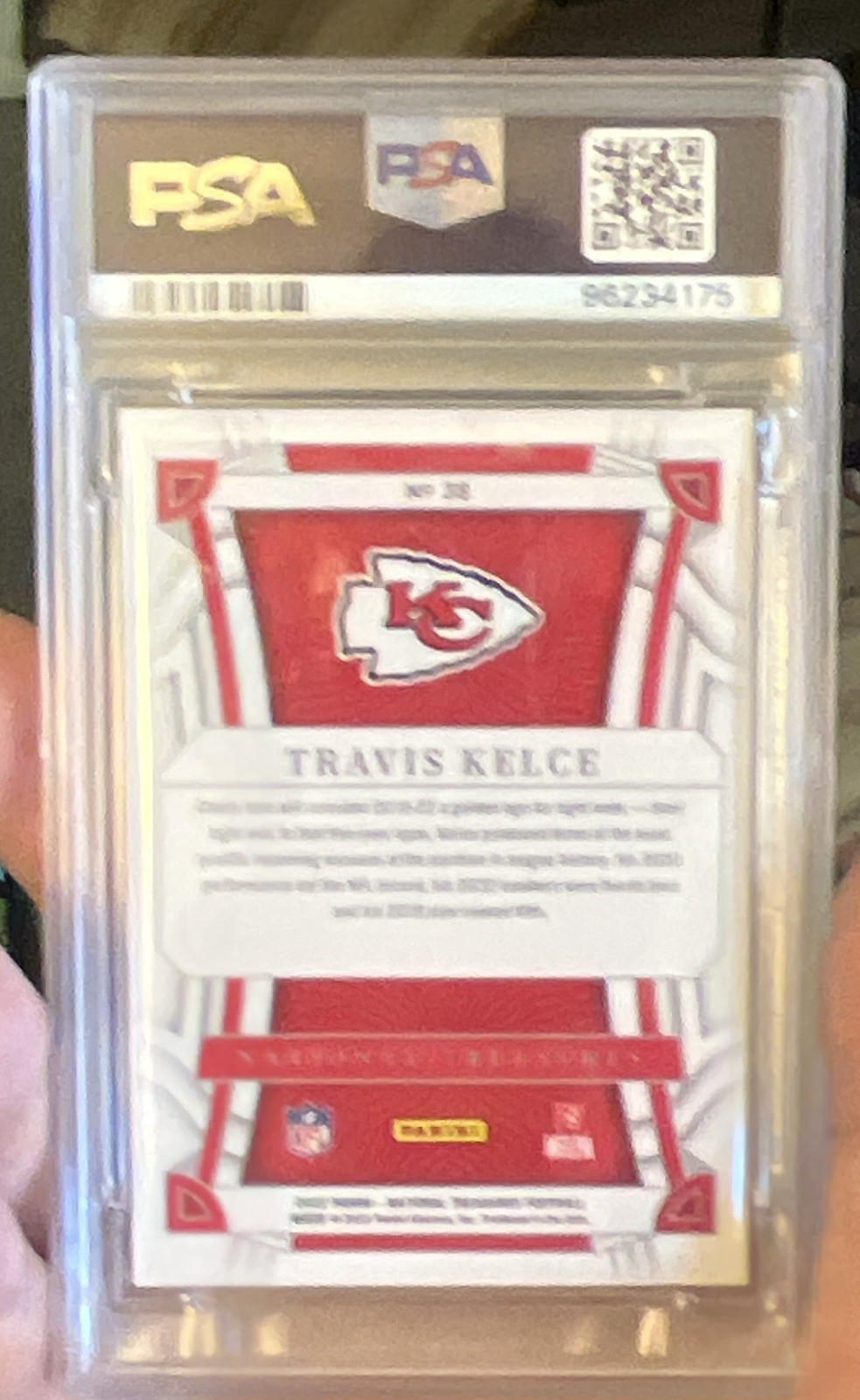 Panini 2022 National Treasures Travis Kelce /15 Holo Gold #38 Chiefs PSA 9 view 2